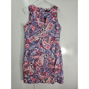 Nine West Dress Size 8 Sleeveless Pink Blue Paisley Print Pockets Cotton EUC